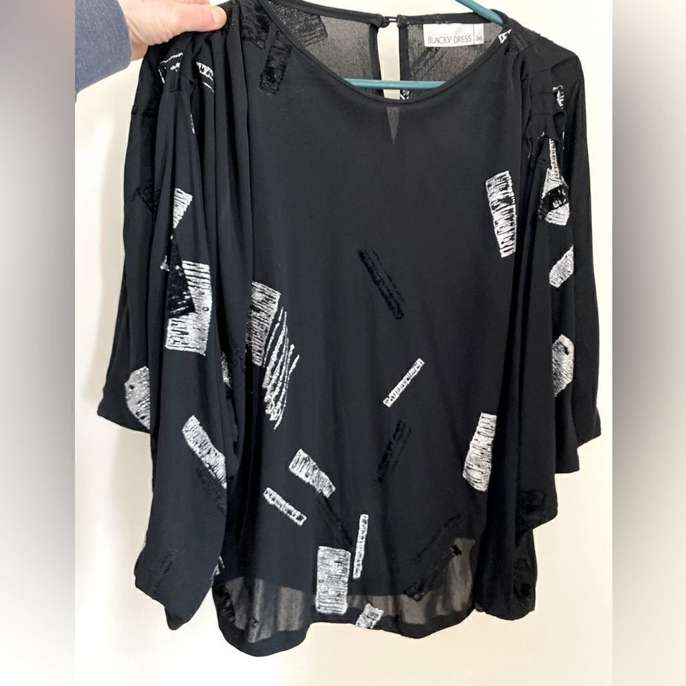 Vintage dance dress shirt black sheer silver sparkle design
